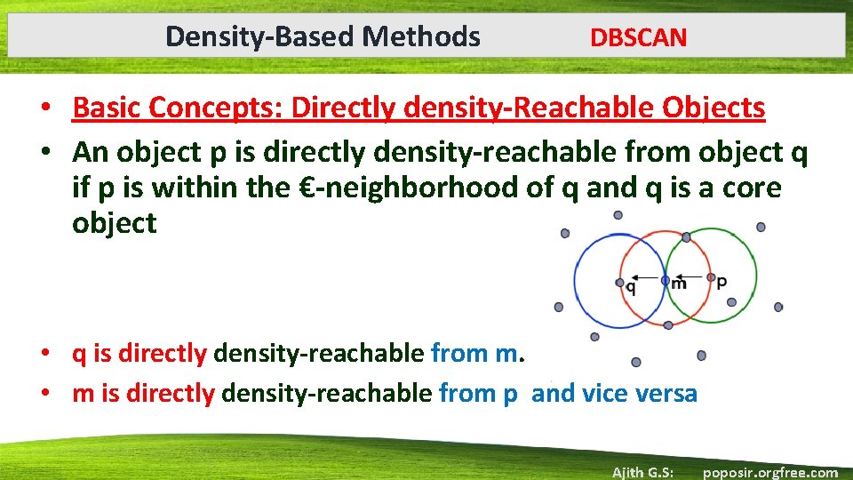 Density-Based Methods DBSCAN • Basic Concepts: Directly density-Reachable Objects • An object p is