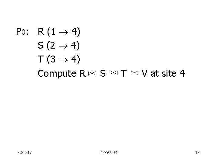 P 0: R (1 4) S (2 4) T (3 4) Compute R CS