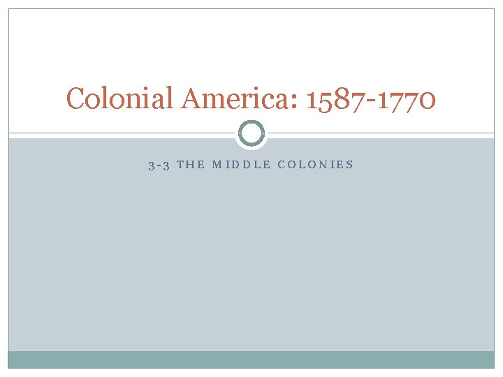 Colonial America: 1587 -1770 3 -3 THE MIDDLE COLONIES 