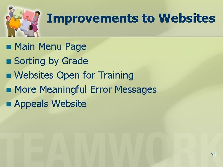 Improvements to Websites Main Menu Page n Sorting by Grade n Websites Open for