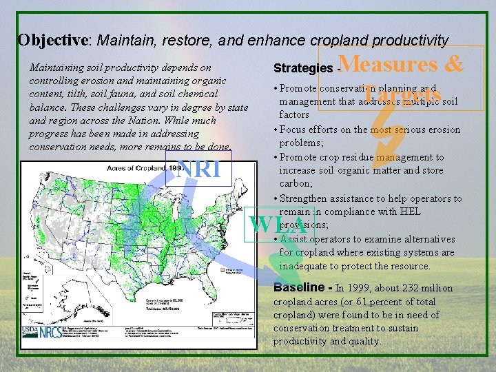 Objective: Maintain, restore, and enhance cropland productivity Maintaining soil productivity depends on controlling erosion