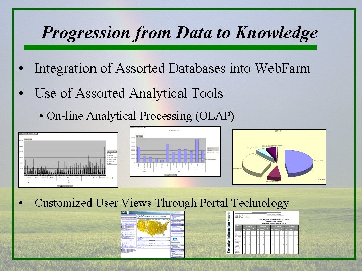 Progression from Data to Knowledge • Integration of Assorted Databases into Web. Farm •