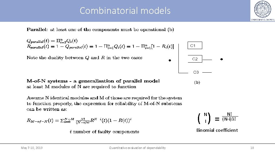 Combinatorial models ( )= N I N! (N-i)!i! Binomial coefficient May 7 -10, 2019