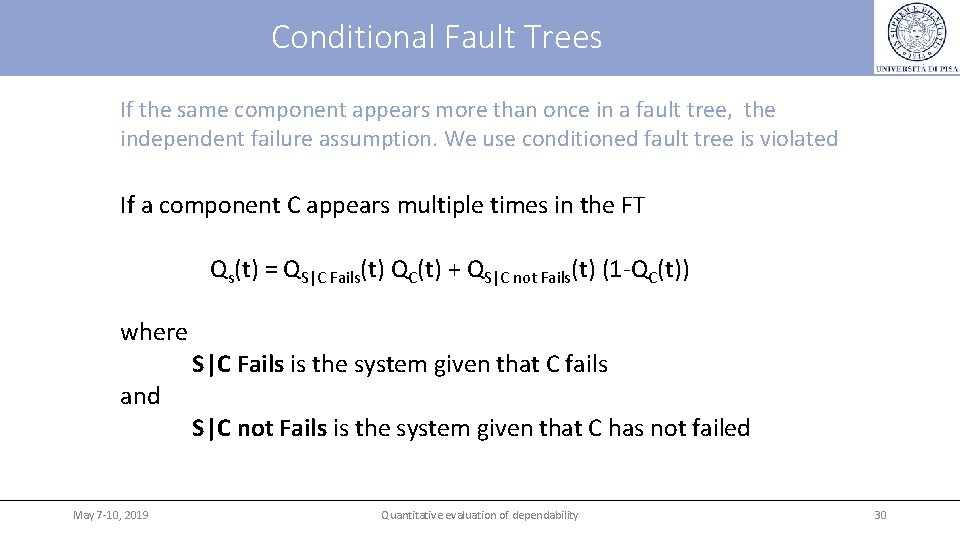 Conditional Fault Trees If the same component appears more than once in a fault