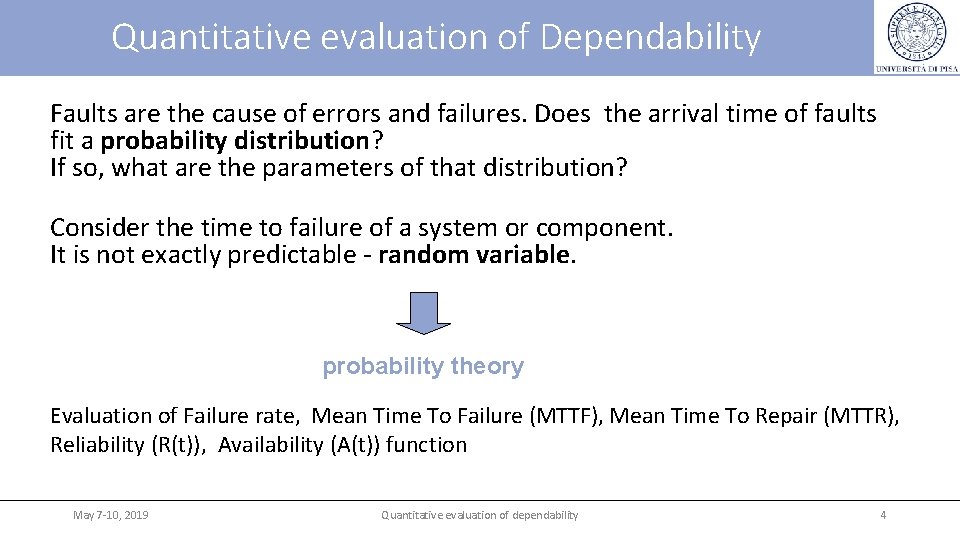 Quantitative evaluation of Dependability Faults are the cause of errors and failures. Does the