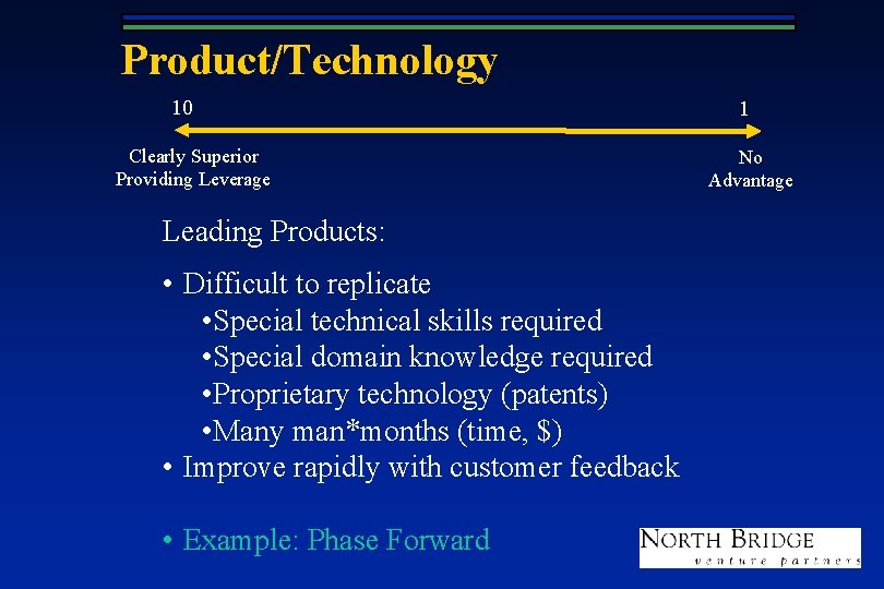 Product/Technology 10 Clearly Superior Providing Leverage Leading Products: • Difficult to replicate • Special