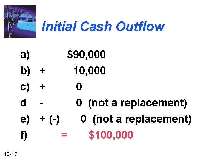 Initial Cash Outflow a) $90, 000 b) + c) + 10, 000 0 d