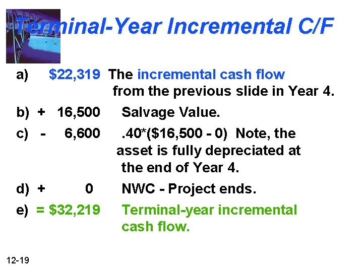 Terminal-Year Incremental C/F a) $22, 319 The incremental cash flow from the previous slide