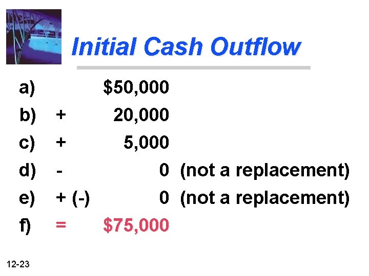 Initial Cash Outflow a) $50, 000 b) c) + + d) - e) f)