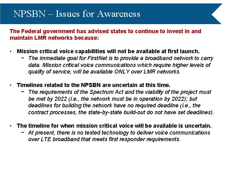 NPSBN – Issues for Awareness The Federal government has advised states to continue to