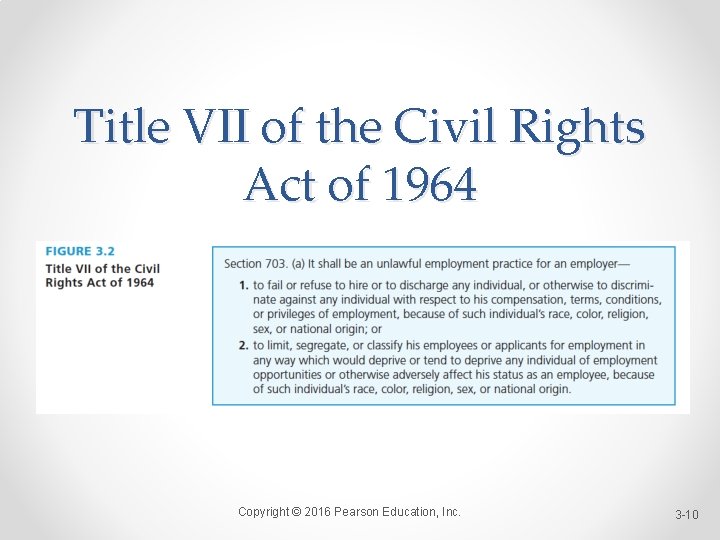 Title VII of the Civil Rights Act of 1964 Copyright © 2016 Pearson Education,