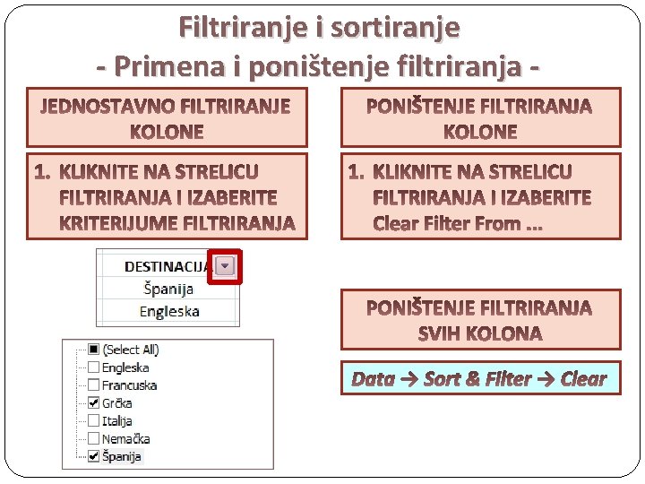 Filtriranje i sortiranje - Primena i poništenje filtriranja - Clear Filter From. . .