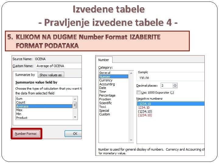 Izvedene tabele - Pravljenje izvedene tabele 4 Number Format 