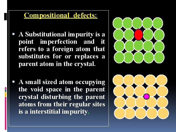 Compositional defects: A Substitutional impurity is a point imperfection and it refers to a