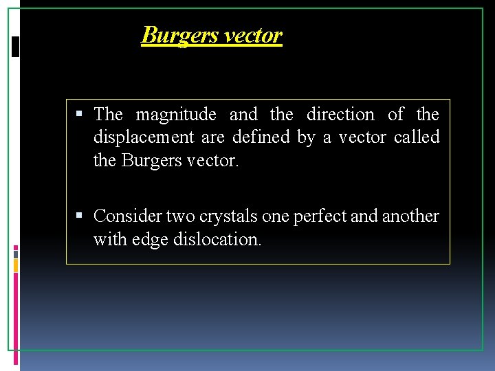 Burgers vector The magnitude and the direction of the displacement are defined by a