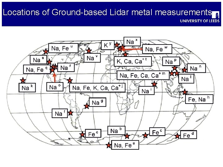 Locations of Ground-based Lidar metal measurements 