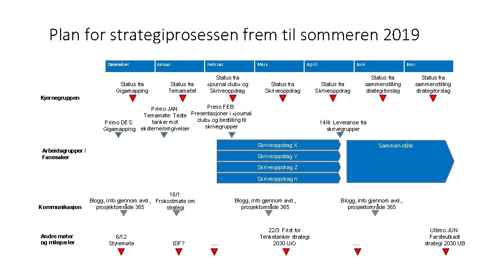 Plan for strategiprosessen frem til sommeren 2019 Desember Status fra Gigamapping Januar Februar Status