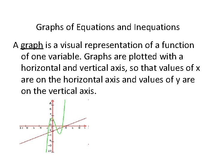 Graphs of Equations and Inequations A graph is a visual representation of a function