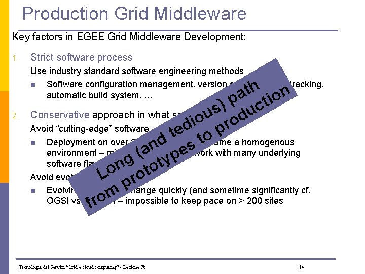 Production Grid Middleware Key factors in EGEE Grid Middleware Development: 1. Strict software process