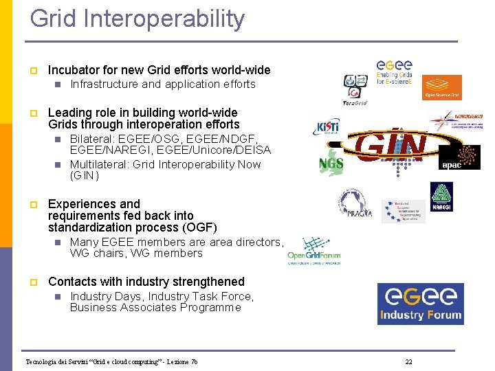 Grid Interoperability p Incubator for new Grid efforts world-wide n p Leading role in
