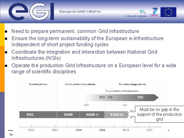 l l Need to prepare permanent, common Grid infrastructure Ensure the long-term sustainability of