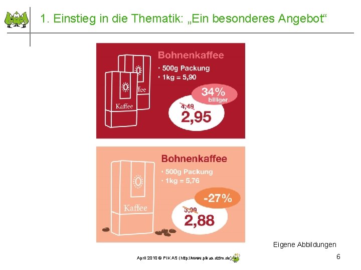 1. Einstieg in die Thematik: „Ein besonderes Angebot“ Eigene Abbildungen April 2010 © PIK