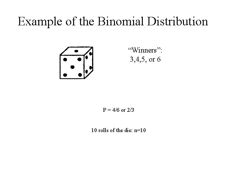 Example of the Binomial Distribution “Winners”: 3, 4, 5, or 6 P = 4/6