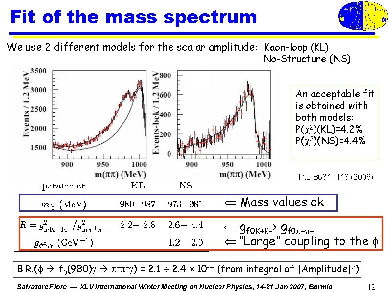 Fit of the mass spectrum We use 2 different models for the scalar amplitude
