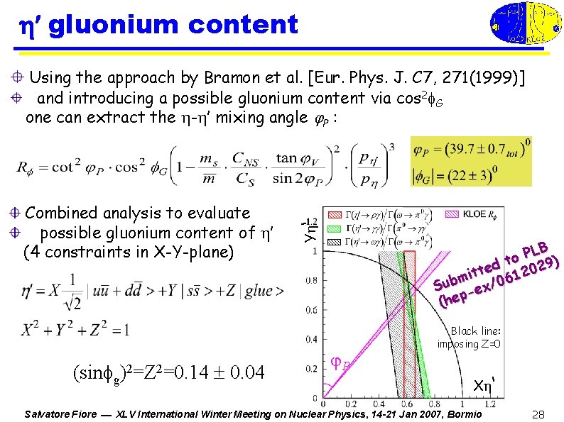  gluonium content Combined analysis to evaluate possible gluonium content of ’ (4 constraints