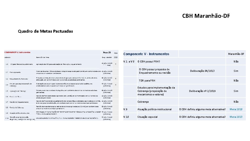 CBH Maranhão-DF Quadro de Metas Pactuadas Componente V - Instrumentos V. 1 a V