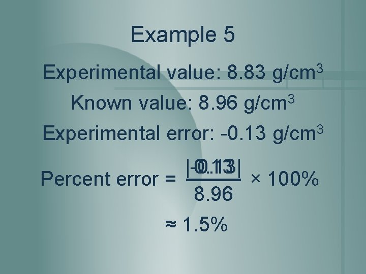 Example 5 Experimental value: 8. 83 g/cm 3 Known value: 8. 96 g/cm 3