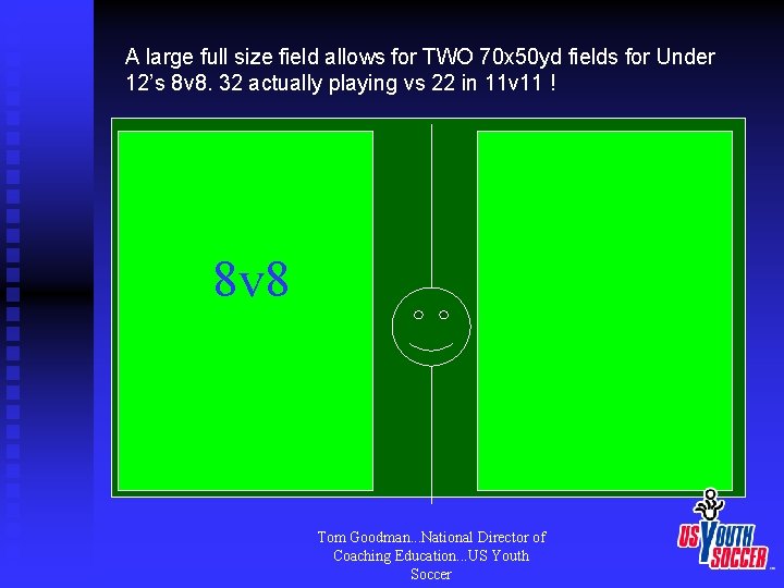 A large full size field allows for TWO 70 x 50 yd fields for