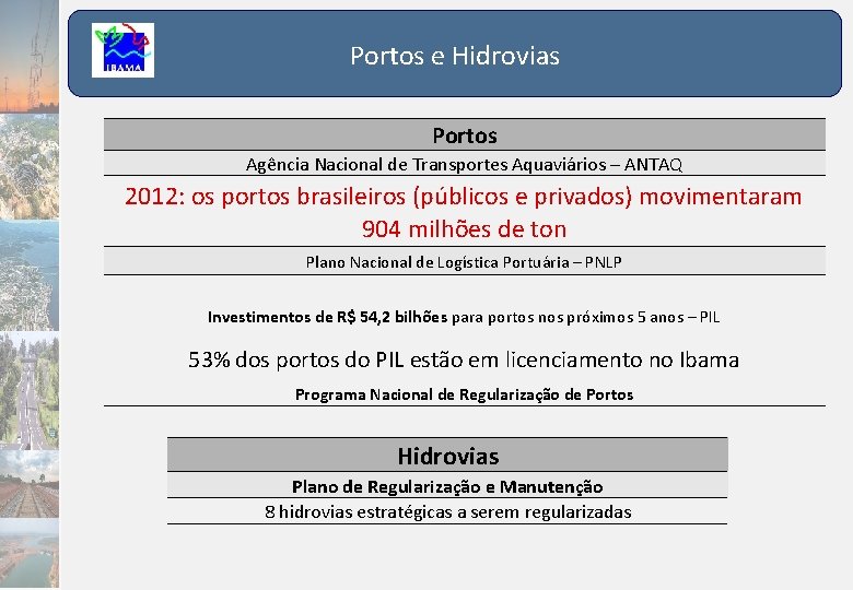 Portos e Hidrovias Portos Agência Nacional de Transportes Aquaviários – ANTAQ 2012: os portos