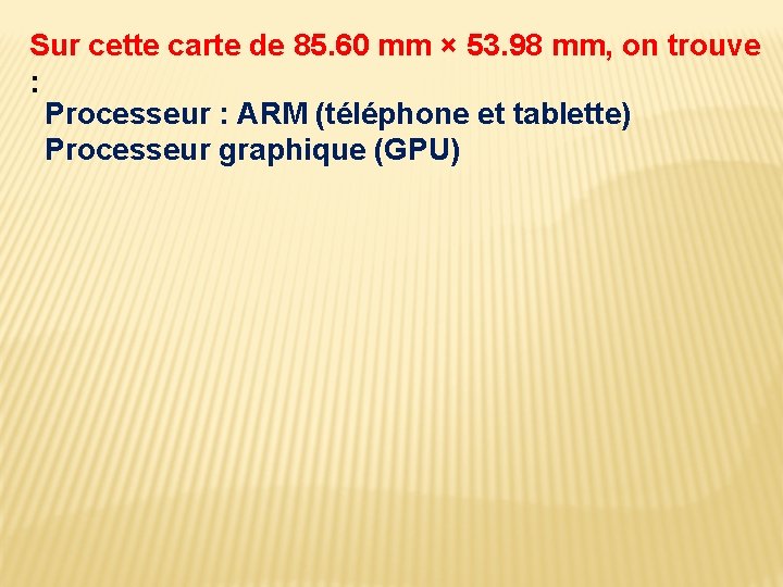 Sur cette carte de 85. 60 mm × 53. 98 mm, on trouve :