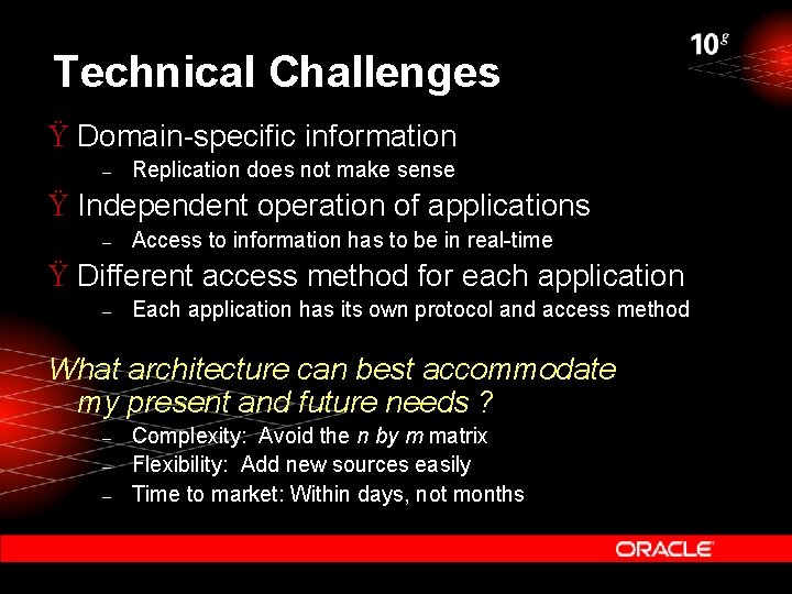 Technical Challenges Ÿ Domain-specific information – Replication does not make sense Ÿ Independent operation Technical Challenges Ÿ Domain-specific information – Replication does not make sense Ÿ Independent operation