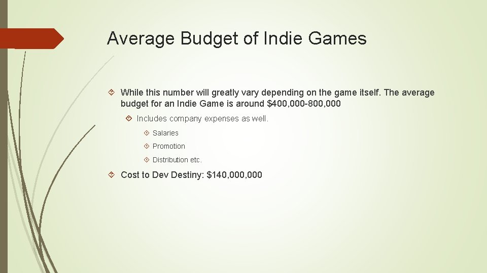Average Budget of Indie Games While this number will greatly vary depending on the