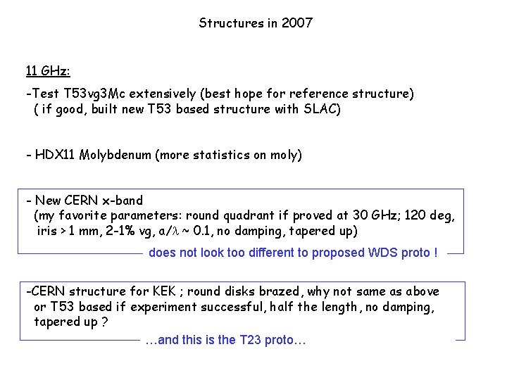 Structures in 2007 11 GHz: -Test T 53 vg 3 Mc extensively (best hope