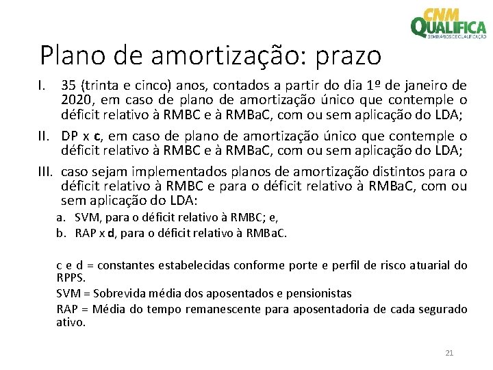 Plano de amortização: prazo I. 35 (trinta e cinco) anos, contados a partir do