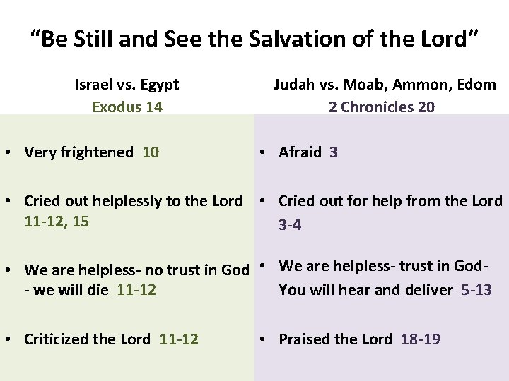 “Be Still and See the Salvation of the Lord” Israel vs. Egypt Exodus 14