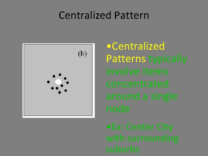 Centralized Pattern • Centralized Patterns typically involve items concentrated around a single node •