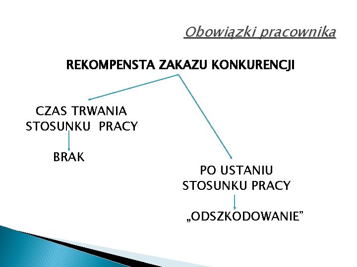Obowiązki pracownika REKOMPENSTA ZAKAZU KONKURENCJI CZAS TRWANIA STOSUNKU PRACY BRAK PO USTANIU STOSUNKU PRACY