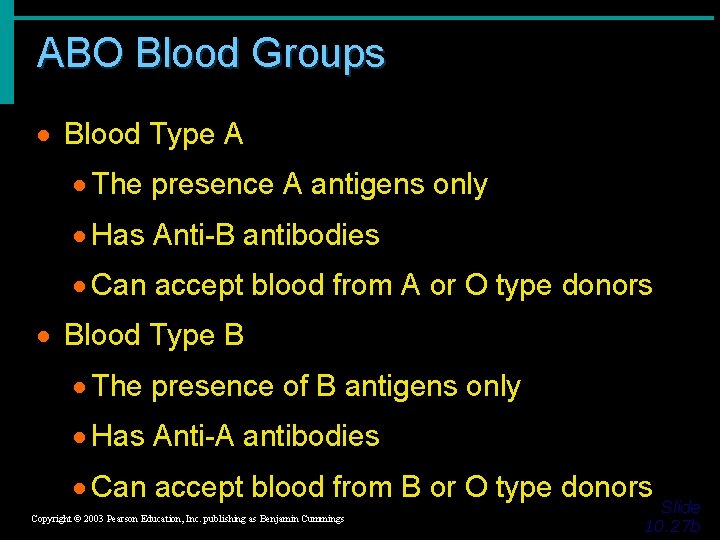 ABO Blood Groups · Blood Type A · The presence A antigens only ·