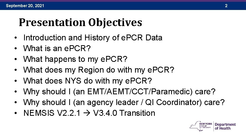 September 20, 2021 Presentation Objectives • • Introduction and History of e. PCR Data