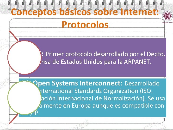 Conceptos básicos sobre Internet: Protocolos TCP/IP: Primer protocolo desarrollado por el Depto. de Defensa