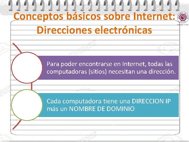 Conceptos básicos sobre Internet: Direcciones electrónicas Para poder encontrarse en Internet, todas las computadoras