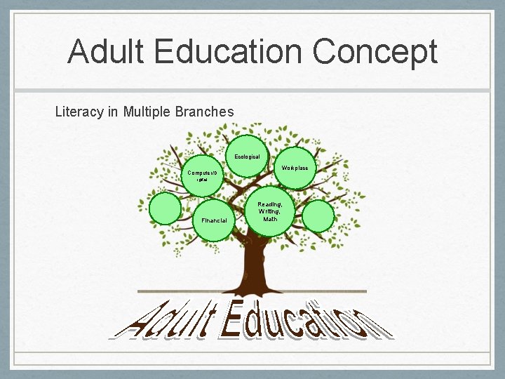 Adult Education Concept Literacy in Multiple Branches Ecological Computer/D Workplace igital Financial Reading, Writing,