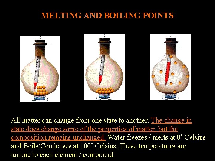 MELTING AND BOILING POINTS All matter can change from one state to another. The