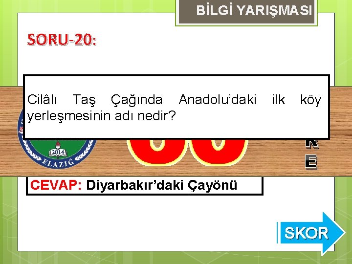 BİLGİ YARIŞMASI SORU-20: Cilâlı Taş Çağında Anadolu’daki yerleşmesinin adı nedir? ilk köy S Ü