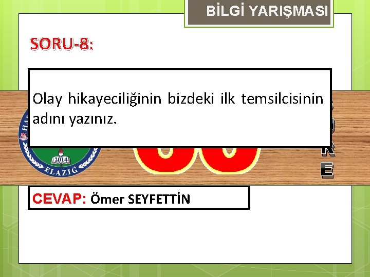 BİLGİ YARIŞMASI SORU-8: Olay hikayeciliğinin bizdeki ilk temsilcisinin. S adını yazınız. Ü R E