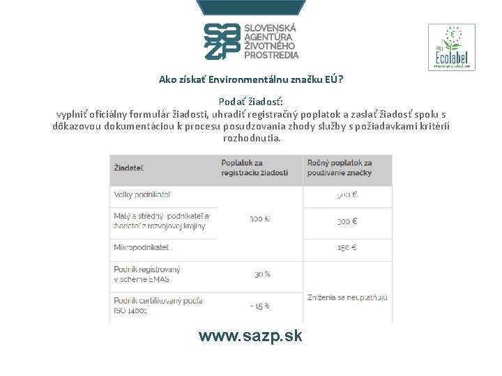 Ako získať Environmentálnu značku EÚ? Podať žiadosť: vyplniť oficiálny formulár žiadosti, uhradiť registračný poplatok